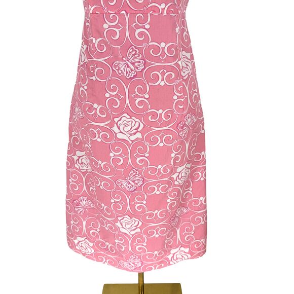 VTG Lilly Pulitzer Iron Maiden Strapless Dress 10 Cotton Pink Floral Butterfly - Picture 4 of 10